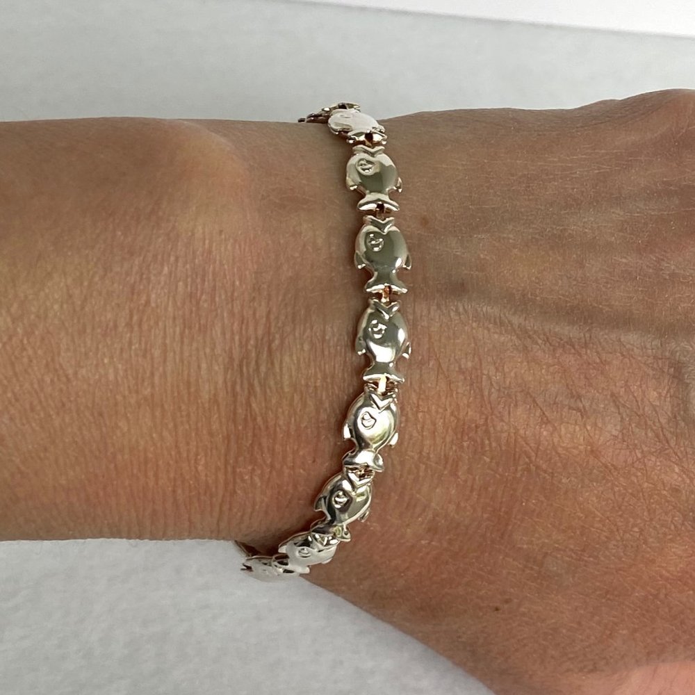 Sterling Silver Milor 925 Italy Hollow Puffy Fish Link Sea Life Bracelet 6-7/8" - Picture 6 of 16